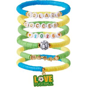 2026 World Soccer Game Tournament Beaded Bracelets Stack for Women Men, Soccer Jewelry Game Day Fan Accessories Gifts for USA Brazil Argentina Soccer Fans in Saudi Arabia