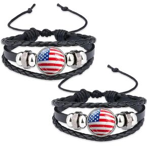 2PCS World Cup American Flag Bracelet USA Bracelets Patriotic World Cup Soccer Bracelets for Men Women Soccer bracelets PU Leather Braided Rope Bracelet world cup soccer Party Favors in Saudi Arabia
