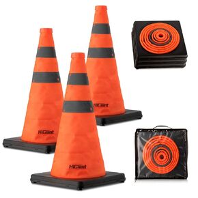 HiGiant [3 Pack] 18 Inch Orange Collapsible Cones with Black Base, Traffic Cones with Reflective Strips for Parking Lots, Construction Zones, Traffic Control & Sports Training in Kuwait