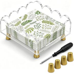 Clear Scalloped Acrylic Napkin Holder for Table, Square Cocktail Napkin Dispenser with U-Shaped Opening and Non-Slip Pads for Bar, Kitchen, Beverage Station and Coffee Table(5.91 × 5.91 × 2.36 inches) in Saudi Arabia