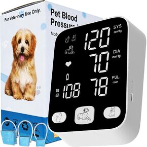 Dog Blood Pressure Monitor for Home Use Vet Dog/Cat/Pet Veterinary Animal Automatic Digital BP Machine with Large LCD Screen Backlight 3X199 Data Memory Silent Prompt L/M/S 3 Cuff in Kuwait