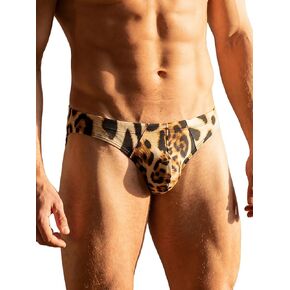 Mens Bikini Underwear Stylish Leopard Print Briefs Low Rise Animal Pattern Trunks with Contoured Pouch in Kuwait