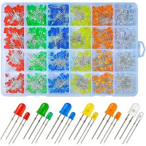600Pcs 3mm & 5mm LED Diode Assortment Kit - 6 Colors (White/Red/Blue/Green/Yellow/Orange) Dual-Size Bright Light Emitting Diodes for DIY Electronics, Arduino, Raspberry Pi, and Science Projects in Kuwait