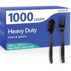 100 Count Plastic Silverware Heavy Duty -50 Forks, 50 Spoons, BPA-Free, Heat Resistant, Disposable Plastic Utensils Set, Plastic Cutlery Set, Plasticware Suitable for Party Everyday Use in Kuwait