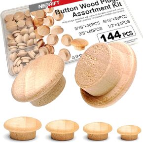 144PCS Wood Plugs Assorted Sizes 3/16 5/16 3/8 1/2 Inch, for Screw Hole Cover in Furniture Cabinet and Woodworking Repair in Kuwait