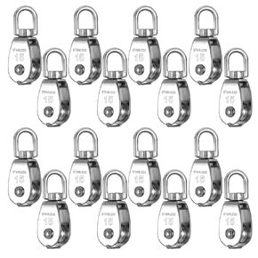 16 Pack M15 Small Rope Pulleys 304 Stainless Steel Wire Rope Cable Pulley Wheel Heavy Duty Clothes Line Swivel Pulley Hanging Wire Towing Wheel for Lifting in Kuwait