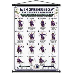 Tai Chi Chair Workout Chart Poster 24x16 Inch Seated Exercise Guide for Seniors&Beginners Low Impact Home Fitness Training Wall Chart Rehab&Balance Practice Home Gym Wall Decor Unframed (Women) in Kuwait