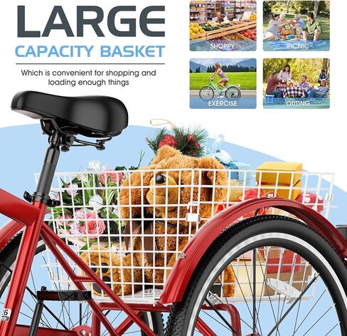 Slsy Adult Mountain Tricycle, 7 Speed Three Wheel Bike, 24/26 Inch Adults Trikes for Seniors with Shopping Basket, Exercise Men's Women's Tricycles in Kuwait