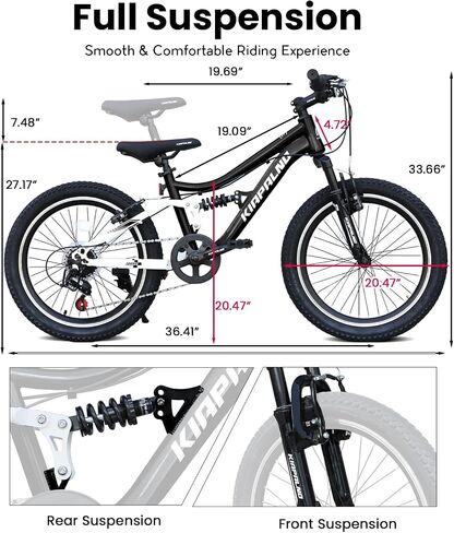 20 Inch Mountain Bike, 7-Speed Adult Dual-Suspension Mountain Bicycle with Sturdy Steel Frame, Excellent Twist Shifting, Dual Handbrake & Adjustable Seat for Men Women in Kuwait