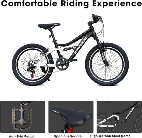 20 Inch Mountain Bike, 7-Speed Adult Dual-Suspension Mountain Bicycle with Sturdy Steel Frame, Excellent Twist Shifting, Dual Handbrake & Adjustable Seat for Men Women in Kuwait