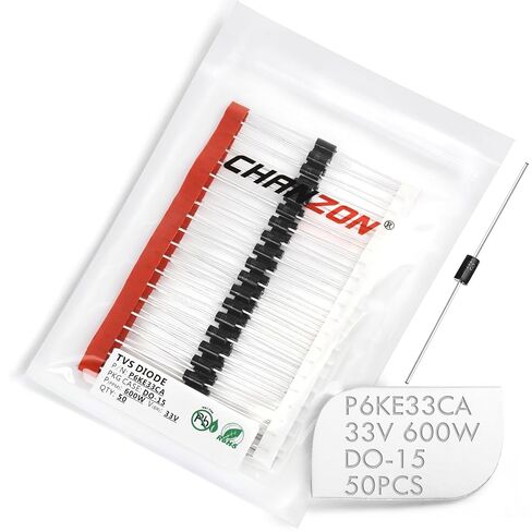 (حزمة من 50 قطعة) Chanzon TVS Diodes P6KE33CA 600W 33V DO-15 (DO-204AC) قناة محورية ثنائية الاتجاه 600 وات 33 فولت in Kuwait