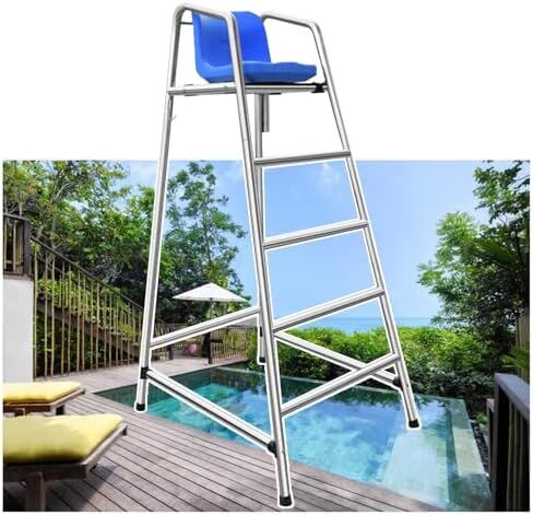 Lifeguard Chair-Lifeguard Observation Chair with Sunshade, Stainless Steel, for Indoor and Outdoor Pool Safety,（Size_Name,4.9'/59.1''/150cm） in Kuwait