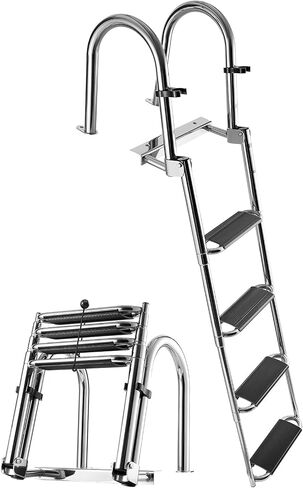 VEVOR Boat Ladder, 4 Steps Stainless Steel Telescoping Folding Swim Deck Ladder for Rear Entry Inboard, 600lbs Capacity with 4.1'' Extra Wide Steps & Handrails, for Outboards, Yacht, Pontoon Boat in Kuwait