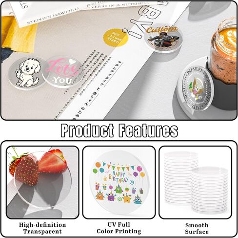 30-1000 Custom Acrylic Poker Chips, Drink Chips Personalized Your Own Logo, Image and Text, Double Sided Full Color Printing Custom Drink Tokens for Bar, Party, Business Cards and Promotions in Kuwait