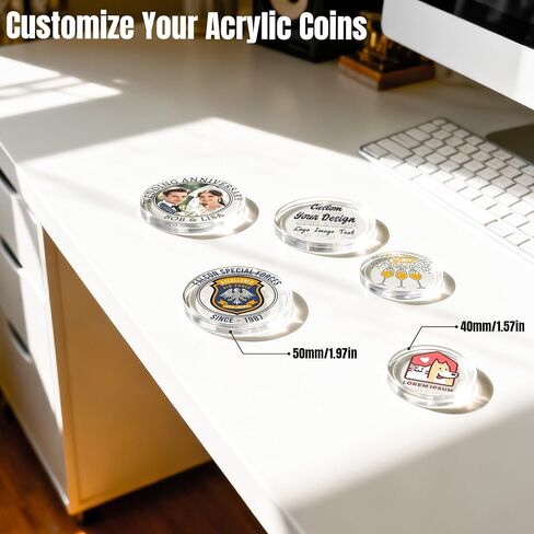 30-1000 Custom Acrylic Poker Chips, Drink Chips Personalized Your Own Logo, Image and Text, Double Sided Full Color Printing Custom Drink Tokens for Bar, Party, Business Cards and Promotions in Kuwait