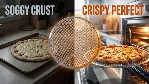 Pizza Screen, 14 Inch Round Aluminum Mesh for Oven and Grill, Metal Screen with Seamless Rim and Diamond Mesh, Professional Pizza Crisper Pan for Commercial Baking and Home Kitchen in Kuwait