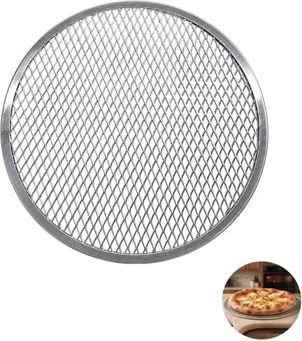 Pizza Screen, 14 Inch Round Aluminum Mesh for Oven and Grill, Metal Screen with Seamless Rim and Diamond Mesh, Professional Pizza Crisper Pan for Commercial Baking and Home Kitchen in Kuwait