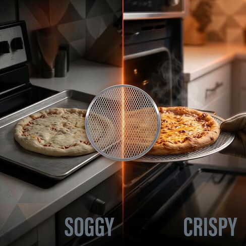 Pizza Screen, 14 Inch Round Aluminum Mesh for Oven and Grill, Metal Screen with Seamless Rim and Diamond Mesh, Professional Pizza Crisper Pan for Commercial Baking and Home Kitchen in Kuwait