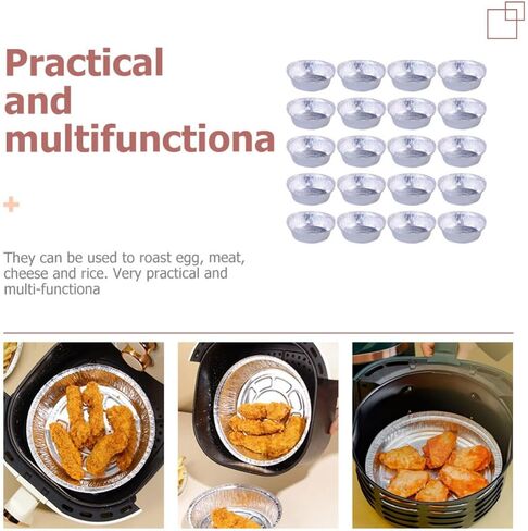ULTECHNOVO 20pcs round Aluminum Foil Pans for Air Fryer and Barbecue, Multi-functional Bakery Baking Bowls Made of Sturdy Aluminum Foil, Protects Food from Burning and Suitable for Meat in Kuwait