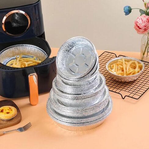 ULTECHNOVO 20pcs round Aluminum Foil Pans for Air Fryer and Barbecue, Multi-functional Bakery Baking Bowls Made of Sturdy Aluminum Foil, Protects Food from Burning and Suitable for Meat in Kuwait