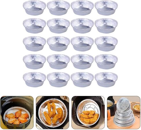ULTECHNOVO 20pcs round Aluminum Foil Pans for Air Fryer and Barbecue, Multi-functional Bakery Baking Bowls Made of Sturdy Aluminum Foil, Protects Food from Burning and Suitable for Meat in Kuwait