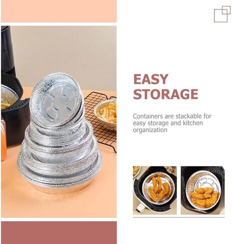 ULTECHNOVO 20pcs round Aluminum Foil Pans for Air Fryer and Barbecue, Multi-functional Bakery Baking Bowls Made of Sturdy Aluminum Foil, Protects Food from Burning and Suitable for Meat in Kuwait