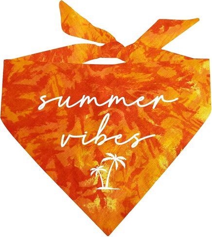 Summer Vibes Dog Bandana | 100% Cotton Adjustable Triangle | Made in USA | Summer | Beach House | Vacation | Travel | Funny Outfit Prop Photoshoot | Rainbow Scrunch, One Size (781) in Kuwait