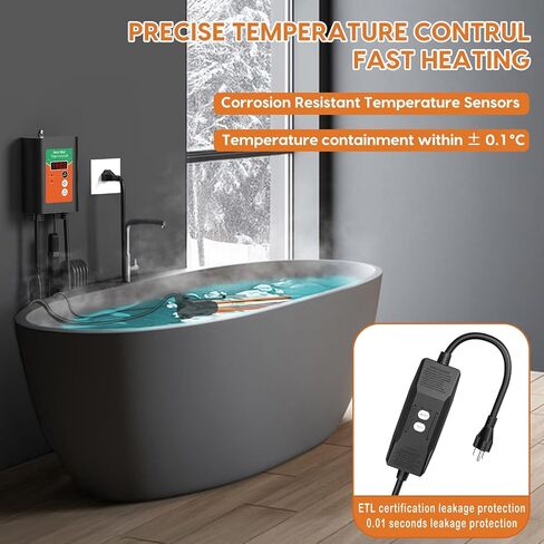 3000W Immersion Water Heater, Submersible Water Heater, Large Hot Tub & Pool Heater with LCD Thermostat & Leakage Protection, for Bathtub, Swimming Pool, Baptistry, Bucket in Kuwait