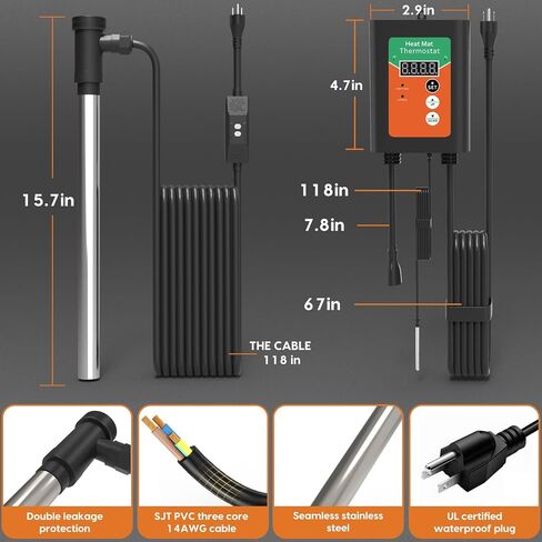 3000W Immersion Water Heater, Submersible Water Heater, Large Hot Tub & Pool Heater with LCD Thermostat & Leakage Protection, for Bathtub, Swimming Pool, Baptistry, Bucket in Kuwait