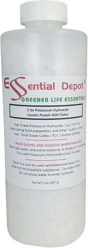 Essential Depot Potassium Hydroxide Flakes KOH, 2 lbs Caustic Potash Anhydrous Dry Electrolyte - HDPE Container with Resealable Child Resistant Cap (U.S, Alaska, Hawaii, APO/FPO) in Kuwait
