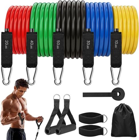 Resistance Bands with Handles, 5-Level Exercise Bands with Handles, Resistance Bands for Men and Women, Exercise Bands for Full-Body Training, Fitness, Physical Therapy, Workout Bands at Home, Gym in Kuwait