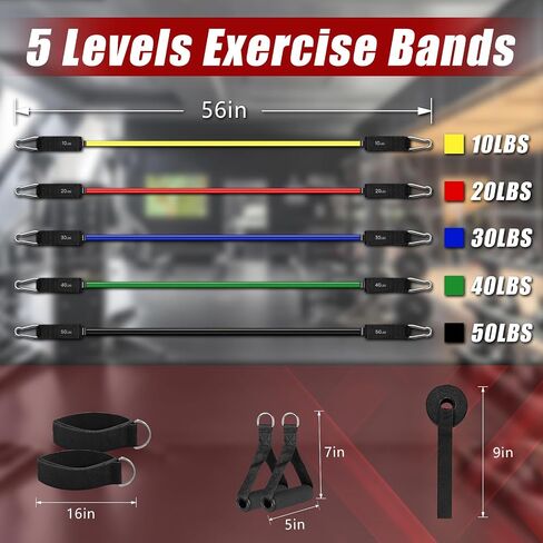 Resistance Bands with Handles, 5-Level Exercise Bands with Handles, Resistance Bands for Men and Women, Exercise Bands for Full-Body Training, Fitness, Physical Therapy, Workout Bands at Home, Gym in Kuwait