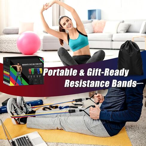 Resistance Bands with Handles, 5-Level Exercise Bands with Handles, Resistance Bands for Men and Women, Exercise Bands for Full-Body Training, Fitness, Physical Therapy, Workout Bands at Home, Gym in Kuwait