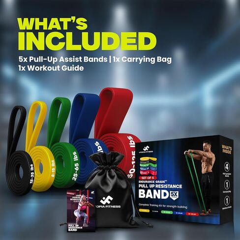 Utopia Fitness Pull Up Bands, Pull Up Resistance Bands Set of 5, Heavy Duty Pull Up Assistance Bands 8-125 lbs, Resistance Bands for Working Out, Strength Training, Physical Therapy for Men & Women in Kuwait