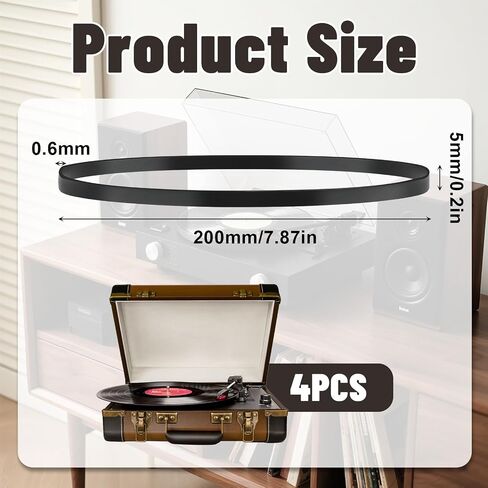 4PCS Turntable Belt, Black Rubber Cassette Belts, 5 mm Wide Record Player Belt Replacement,for Most Belt-Driven Turntables, for AT-PL50 AT-LP60 Record Player Belt Replacement,Fold Length 200mm in Kuwait