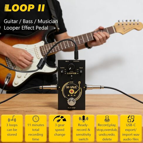 دواسة تأثير جيتار M-VAVE Looper II، حلقة رقمية مع 3 مواقع تخزين، تحكم في السرعة المتغيرة، USB-C وطاقة 9 فولت تيار مستمر in Kuwait