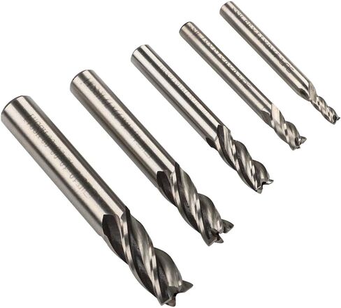 5Pcs Carbide End Mill Set 4-12mm 4 Flute CNC Slot Drill for Steel Iron Alloy Straight Shank Cutting Tool Kit Silver Finish in Saudi Arabia
