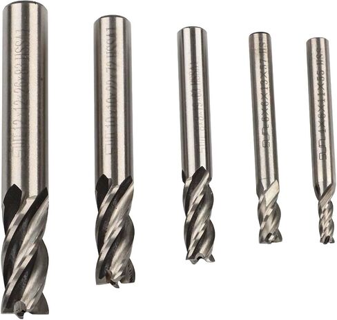 5Pcs Carbide End Mill Set 4-12mm 4 Flute CNC Slot Drill for Steel Iron Alloy Straight Shank Cutting Tool Kit Silver Finish in Saudi Arabia