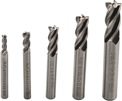 5Pcs Carbide End Mill Set 4-12mm 4 Flute CNC Slot Drill for Steel Iron Alloy Straight Shank Cutting Tool Kit Silver Finish in Saudi Arabia