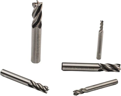 5Pcs Carbide End Mill Set 4-12mm 4 Flute CNC Slot Drill for Steel Iron Alloy Straight Shank Cutting Tool Kit Silver Finish in Saudi Arabia