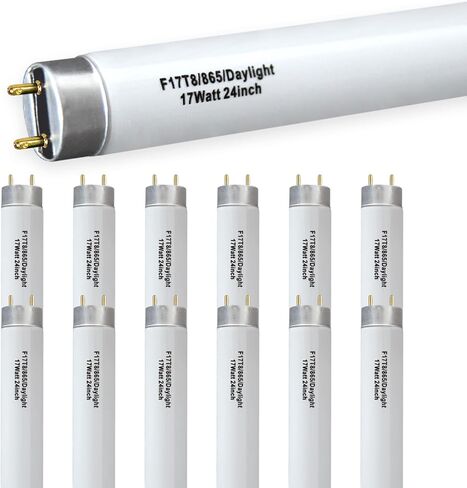 12 Pack 17W 24in T8 Bright White Fluorescent Tube, F17T8/865 6500K Daylight,2 Foot T8 Linear Fluorescent Lamp,Medium Bi-Pin (G13) Base,1350 Lumens in Kuwait