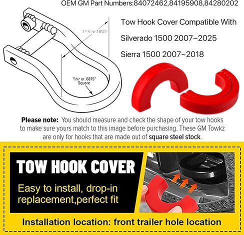 Custom Tow Hook Covers Compatible with 2007-2024 Chevrolet Silverado 1500 Tow Hook Cover Fits for 2007-2024 Chevy Silverado 1500 Accessories（Red） in Saudi Arabia