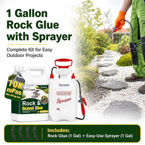 Teexpert 1 Gallon Rock Glue for Landscaping with Sprayer, Concentrated Gravel Glue for Pea Gravel & Small Rocks, 10,000 mPa·s Strong Hold, Covers up to 280 sq ft, Water Permeable, Dries Clear in Kuwait