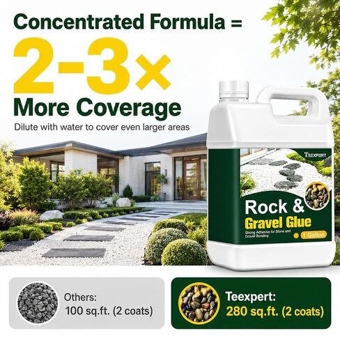 Teexpert 1 Gallon Rock Glue for Landscaping with Sprayer, Concentrated Gravel Glue for Pea Gravel & Small Rocks, 10,000 mPa·s Strong Hold, Covers up to 280 sq ft, Water Permeable, Dries Clear in Kuwait