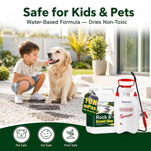 Teexpert 1 Gallon Rock Glue for Landscaping with Sprayer, Concentrated Gravel Glue for Pea Gravel & Small Rocks, 10,000 mPa·s Strong Hold, Covers up to 280 sq ft, Water Permeable, Dries Clear in Kuwait