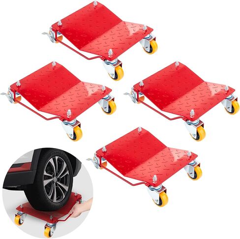 GPM&T AQUA BOSS 5500 lbs Tire Wheel Dolly Car Set of 4, Heavy Duty Robust & Durable Steel Car Mover with Antiskid Plate & 360 Degree Rotatable Wheel,Red in Kuwait