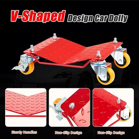 GPM&T AQUA BOSS 5500 lbs Tire Wheel Dolly Car Set of 4, Heavy Duty Robust & Durable Steel Car Mover with Antiskid Plate & 360 Degree Rotatable Wheel,Red in Kuwait
