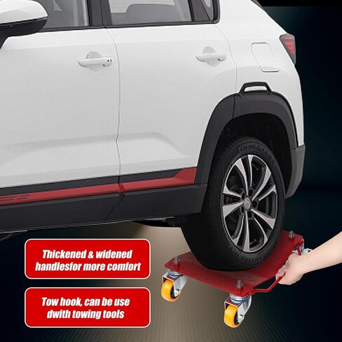 GPM&T AQUA BOSS 5500 lbs Tire Wheel Dolly Car Set of 4, Heavy Duty Robust & Durable Steel Car Mover with Antiskid Plate & 360 Degree Rotatable Wheel,Red in Kuwait