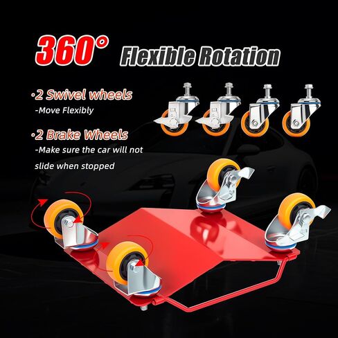 GPM&T AQUA BOSS 5500 lbs Tire Wheel Dolly Car Set of 4, Heavy Duty Robust & Durable Steel Car Mover with Antiskid Plate & 360 Degree Rotatable Wheel,Red in Kuwait
