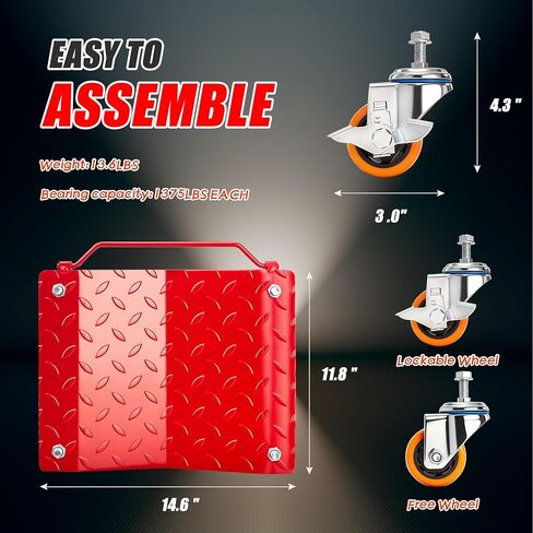 GPM&T AQUA BOSS 5500 lbs Tire Wheel Dolly Car Set of 4, Heavy Duty Robust & Durable Steel Car Mover with Antiskid Plate & 360 Degree Rotatable Wheel,Red in Kuwait